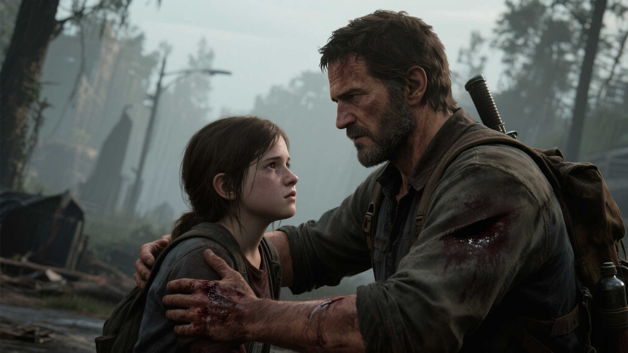 在《最后生还者1》中，乔尔与艾莉的关系从